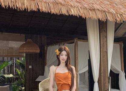 Crop Halter Slim / Fit Rise Tie A-Line Top Cami Wrap Plain Skirt Mid Knot Maxi Dye