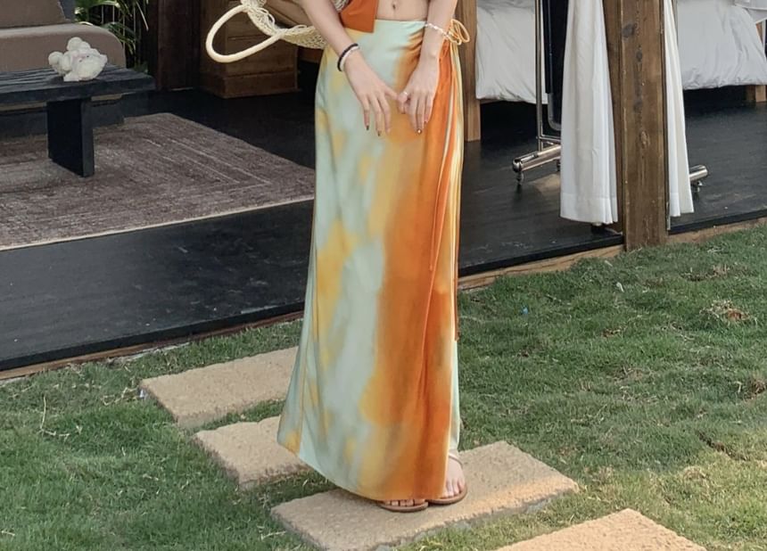 Crop Halter Slim / Fit Rise Tie A-Line Top Cami Wrap Plain Skirt Mid Knot Maxi Dye