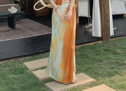 Crop Halter Slim / Fit Rise Tie A-Line Top Cami Wrap Plain Skirt Mid Knot Maxi Dye