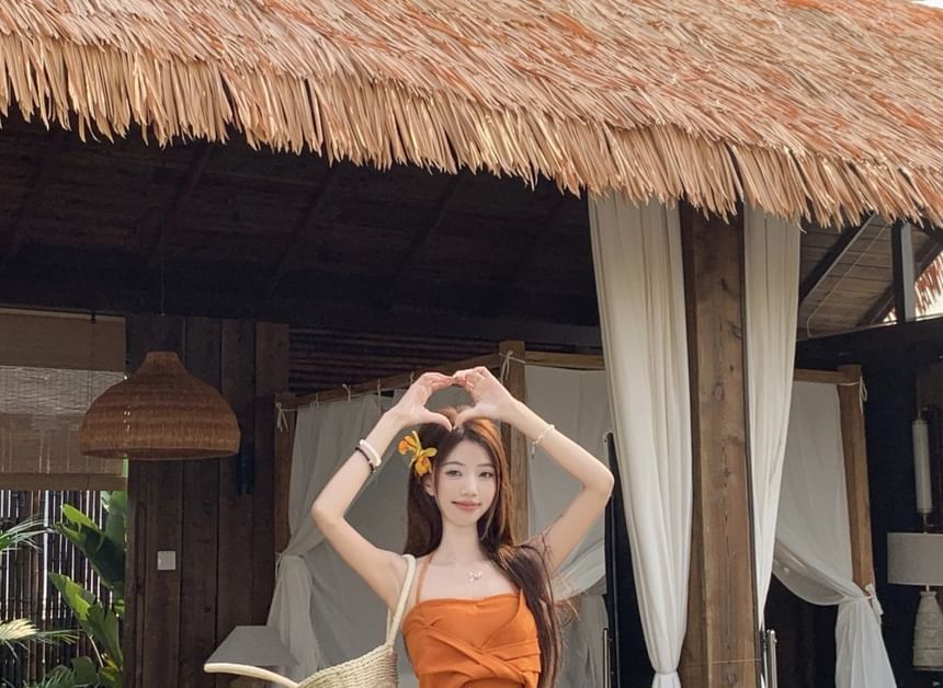 Crop Halter Slim / Fit Rise Tie A-Line Top Cami Wrap Plain Skirt Mid Knot Maxi Dye