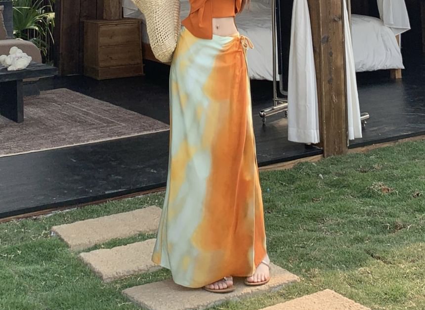 Crop Halter Slim / Fit Rise Tie A-Line Top Cami Wrap Plain Skirt Mid Knot Maxi Dye