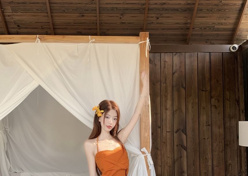 Crop Halter Slim / Fit Rise Tie A-Line Top Cami Wrap Plain Skirt Mid Knot Maxi Dye