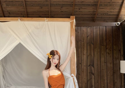 Crop Halter Slim / Fit Rise Tie A-Line Top Cami Wrap Plain Skirt Mid Knot Maxi Dye