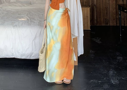 Crop Halter Slim / Fit Rise Tie A-Line Top Cami Wrap Plain Skirt Mid Knot Maxi Dye