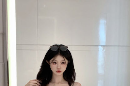 Spaghetti Lace Print Mini Strap Trim Bodycon Dress