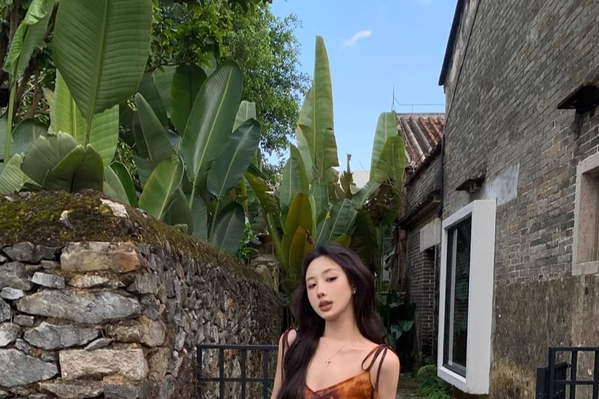 Long Tie Top Dye Camisole Asymmetrical