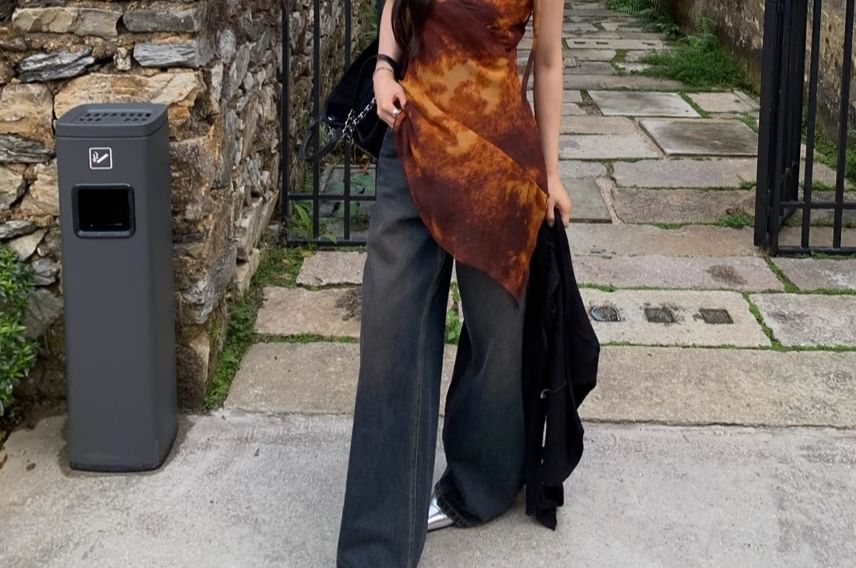 Long Tie Top Dye Camisole Asymmetrical