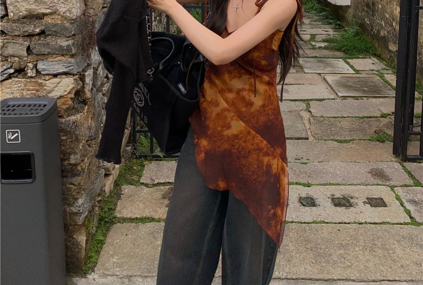 Long Tie Top Dye Camisole Asymmetrical