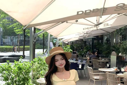 Neck / T-Shirt Scoop Floral Short-Sleeve Waist Bow Skirt Elastic Fit Slim Midi A-Line