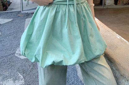 Mini Skirt Plain V-Neck Bow Halter A-Line Bubble Hem