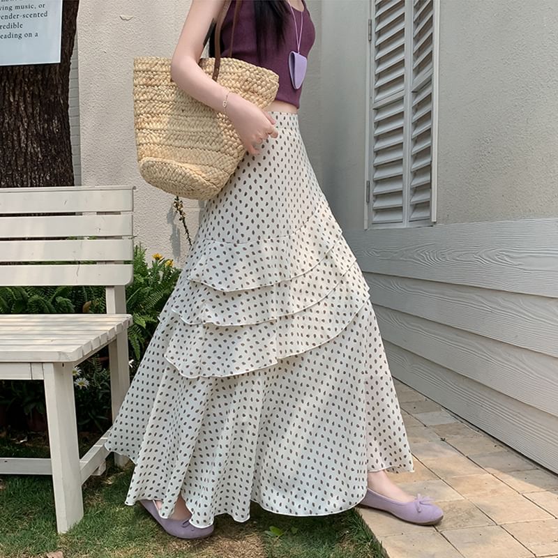 Tiered Waist Asymmetrical High A-Line Floral Skirt Midi