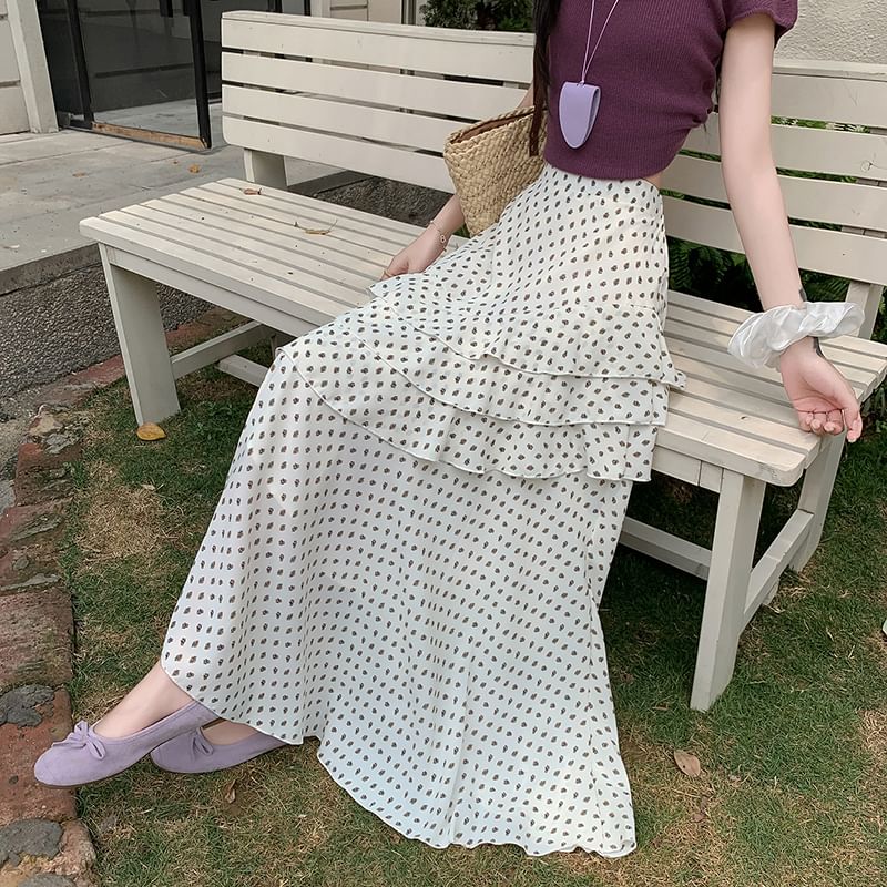 Tiered Waist Asymmetrical High A-Line Floral Skirt Midi