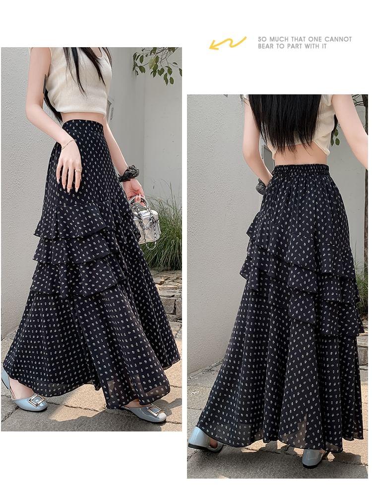 Tiered Waist Asymmetrical High A-Line Floral Skirt Midi