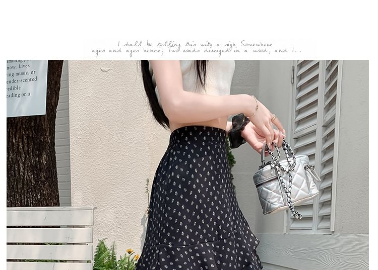 Tiered Waist Asymmetrical High A-Line Floral Skirt Midi