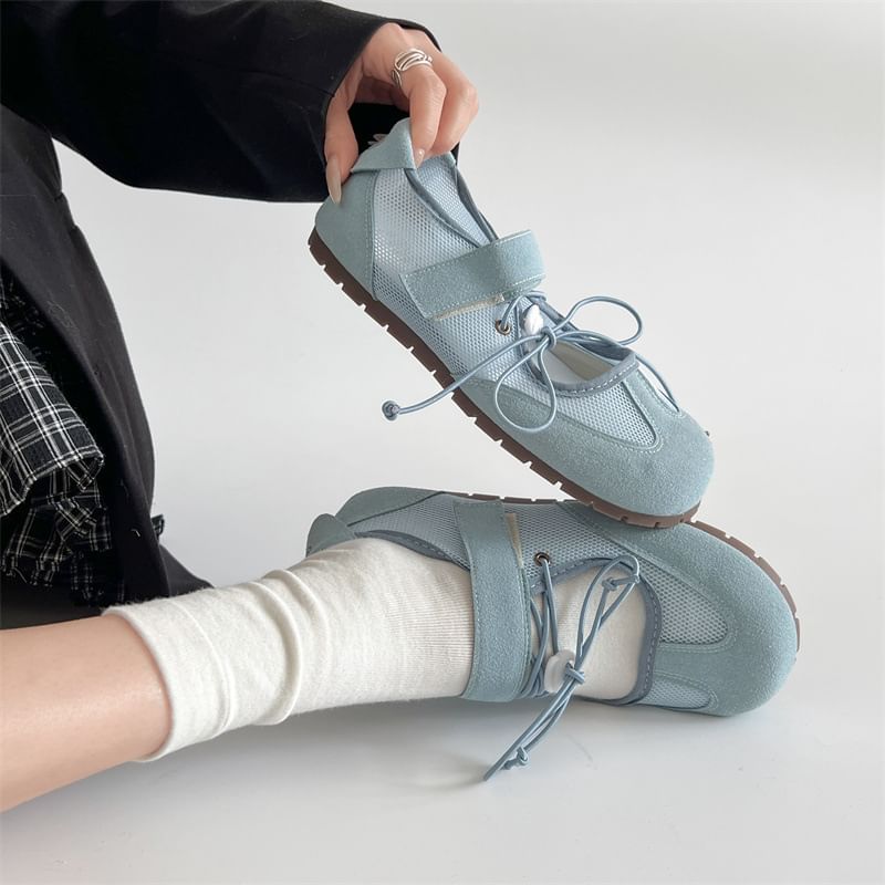 Faux Strap Panel Mesh Leather Adhesive Jane Mary Shoes