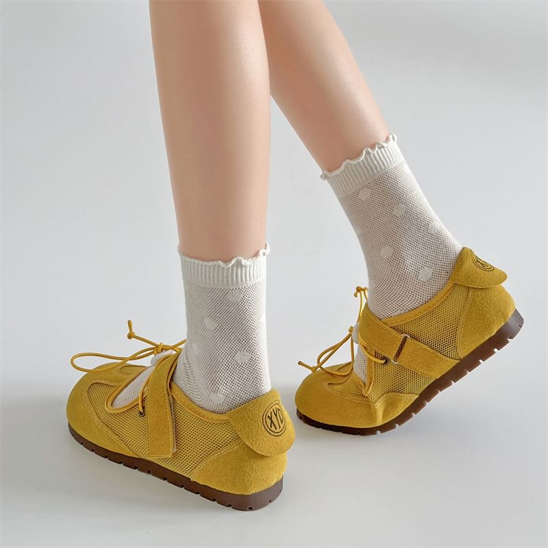 Faux Strap Panel Mesh Leather Adhesive Jane Mary Shoes