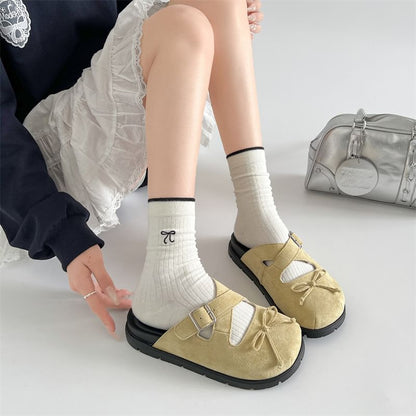 Jane Buckled Mules Bow Cross Platform Strap Mary