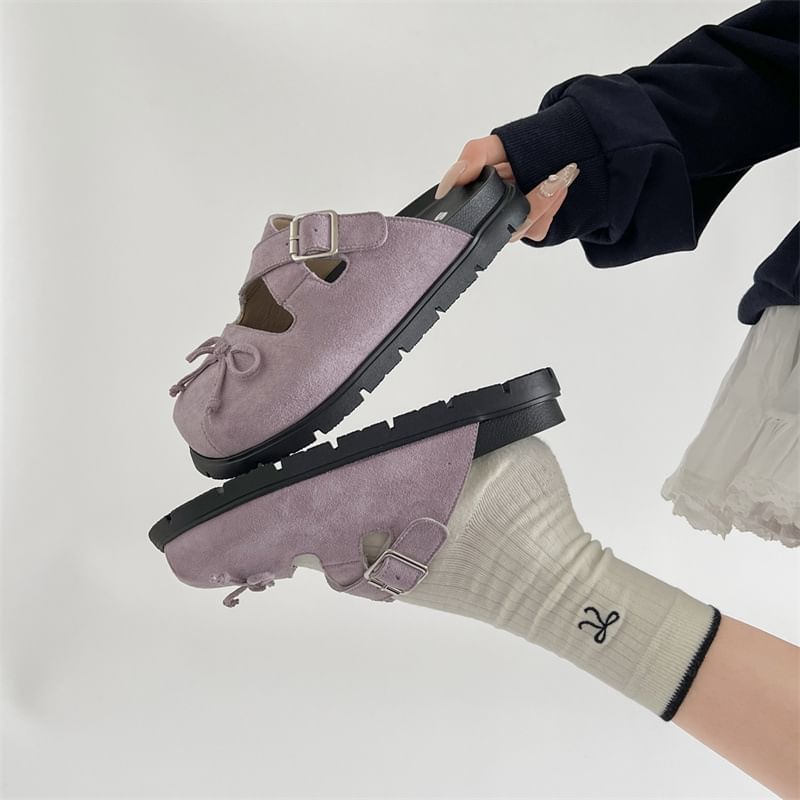 Jane Buckled Mules Bow Cross Platform Strap Mary