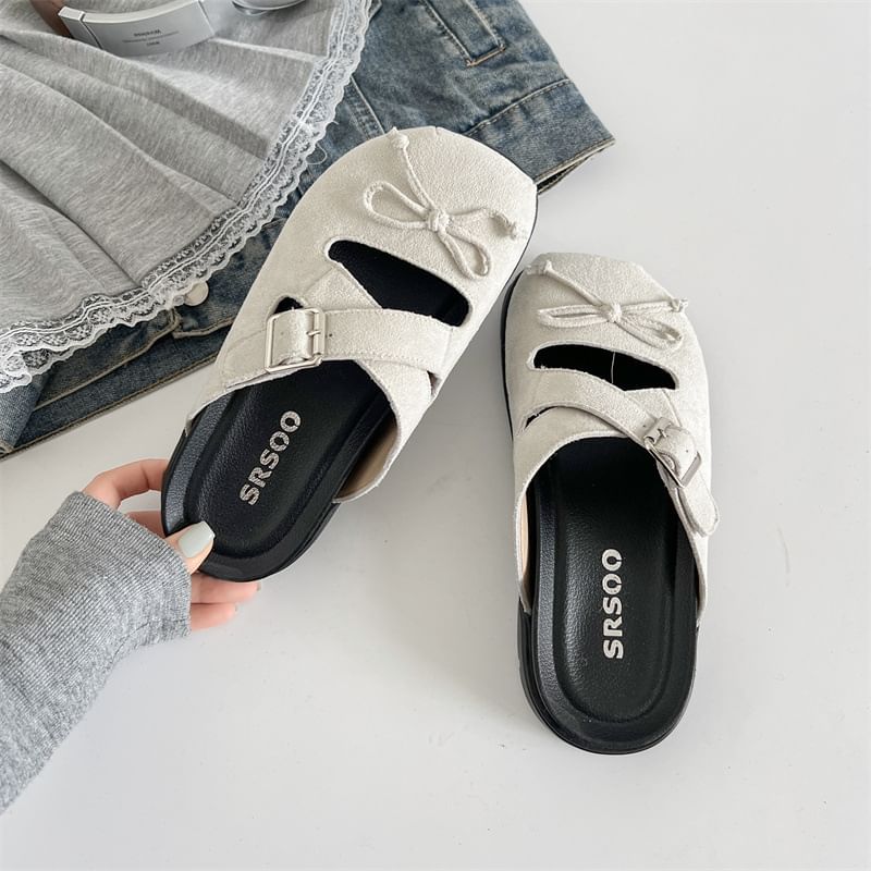 Jane Buckled Mules Bow Cross Platform Strap Mary