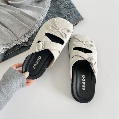 Jane Buckled Mules Bow Cross Platform Strap Mary