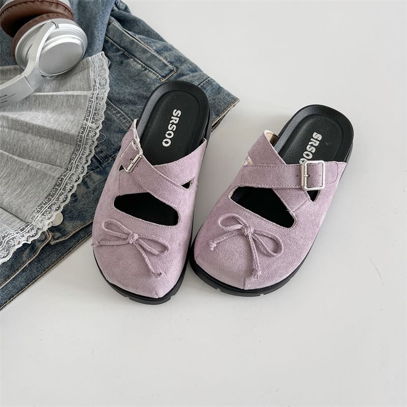 Jane Buckled Mules Bow Cross Platform Strap Mary