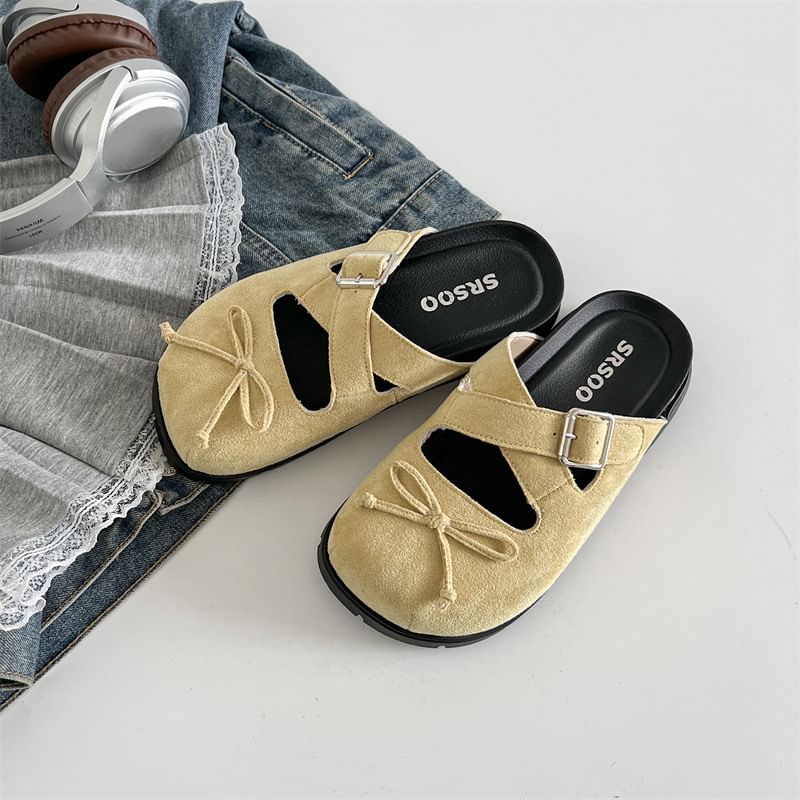 Jane Buckled Mules Bow Cross Platform Strap Mary