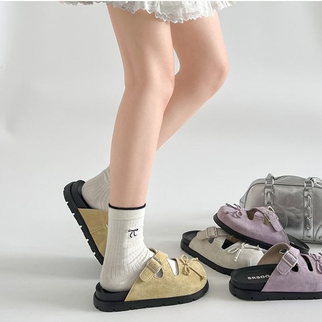 Jane Buckled Mules Bow Cross Platform Strap Mary