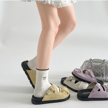 Jane Buckled Mules Bow Cross Platform Strap Mary