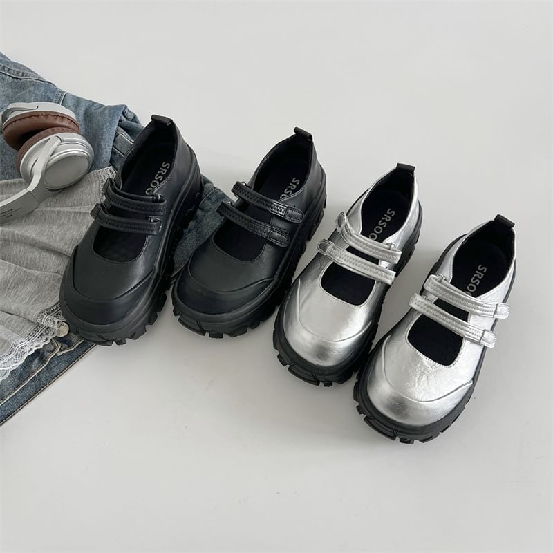 Strap Leather Mary Platform Adhesive Faux Shoes Jane