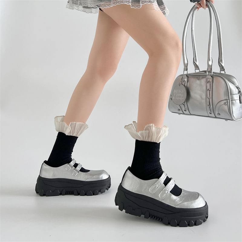 Strap Leather Mary Platform Adhesive Faux Shoes Jane