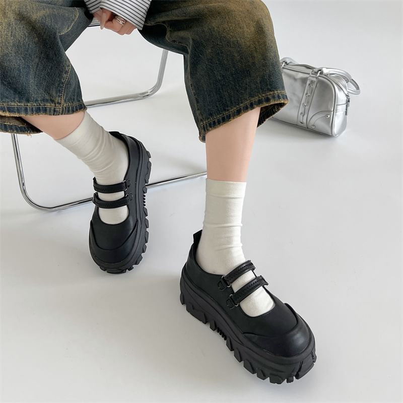 Strap Leather Mary Platform Adhesive Faux Shoes Jane
