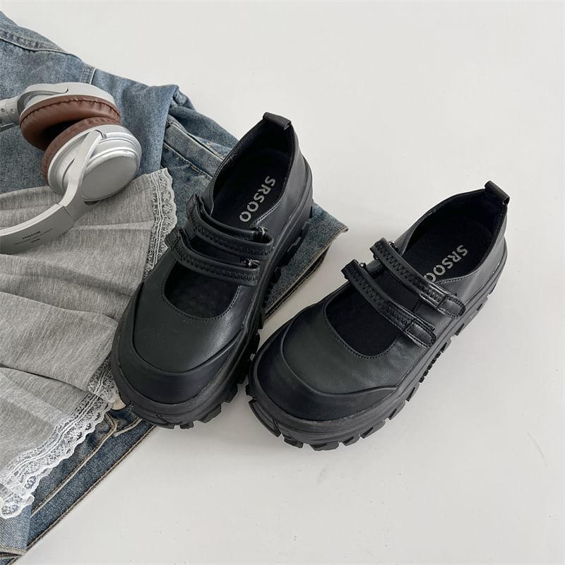 Strap Leather Mary Platform Adhesive Faux Shoes Jane