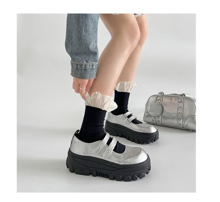 Strap Leather Mary Platform Adhesive Faux Shoes Jane