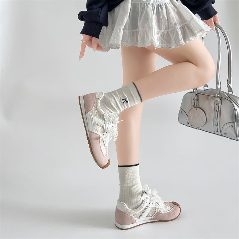 Wedge Sneakers Panel Lace-Up Lace Faux Hidden Leather