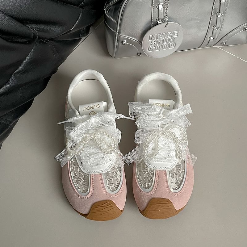 Wedge Sneakers Panel Lace-Up Lace Faux Hidden Leather