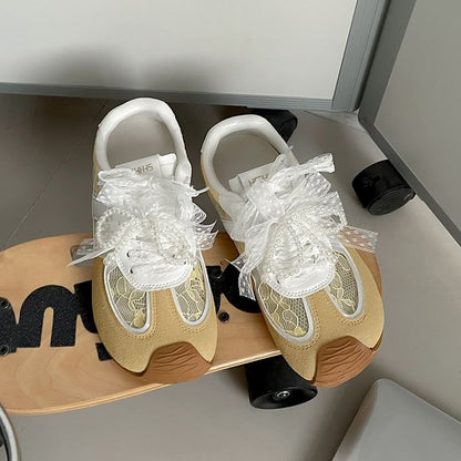 Wedge Sneakers Panel Lace-Up Lace Faux Hidden Leather