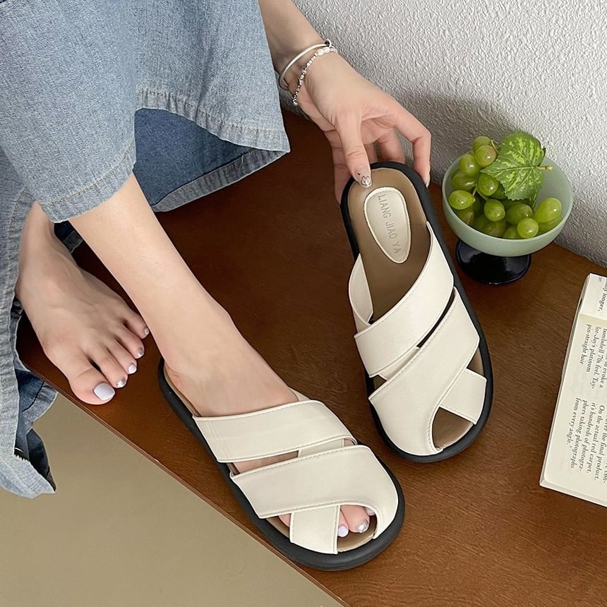 Plain Sandals Platform Cutout Faux Leather