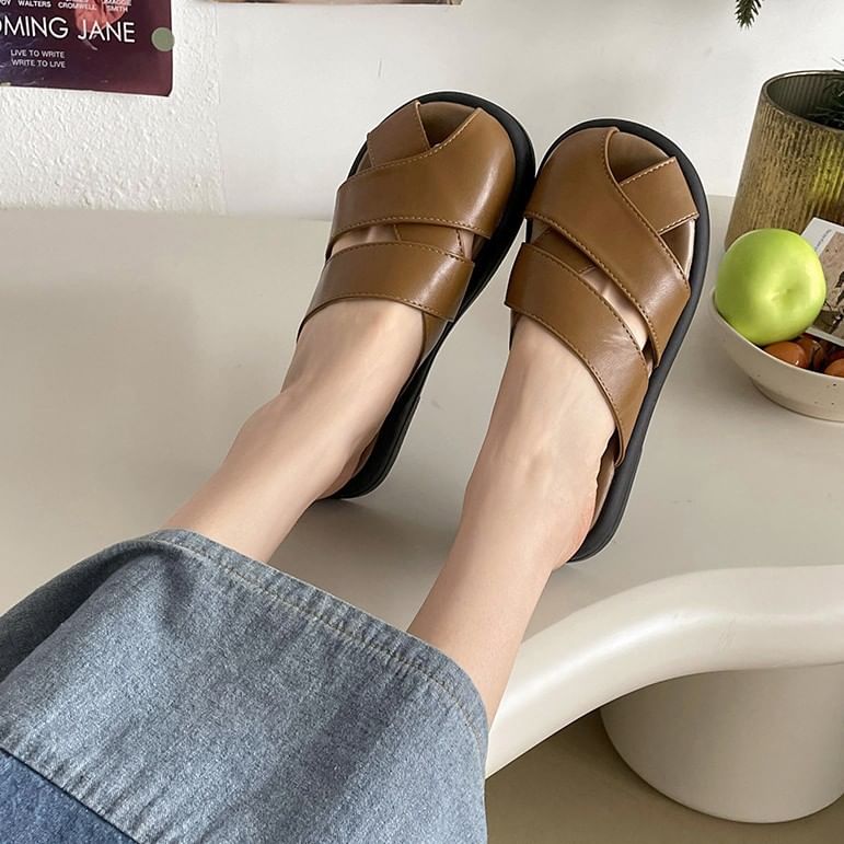 Plain Sandals Platform Cutout Faux Leather