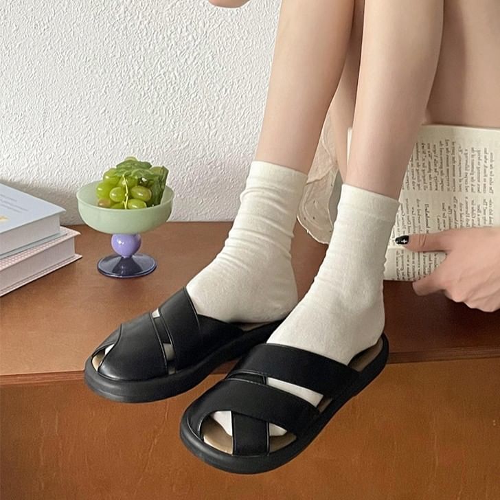 Plain Sandals Platform Cutout Faux Leather