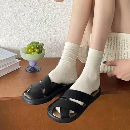 Plain Sandals Platform Cutout Faux Leather