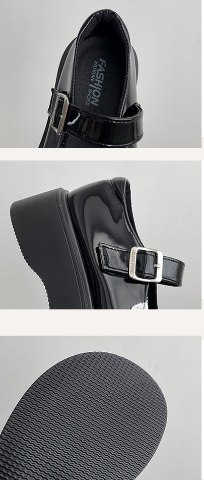 Jane Bow Trim Leather Patent Shoes Lace Platform Mary