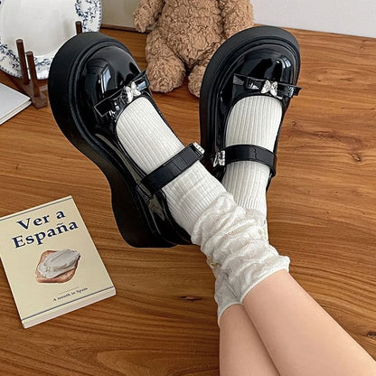 Bow Platform Mary Shoes Butterfly Patent Leather Jane