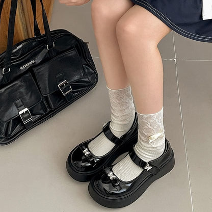 Bow Platform Mary Shoes Butterfly Patent Leather Jane