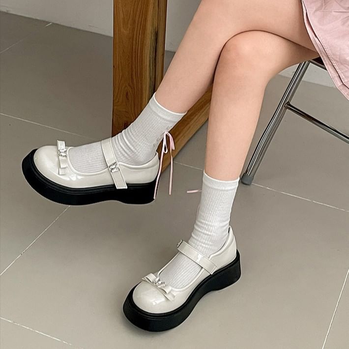 Bow Platform Mary Shoes Butterfly Patent Leather Jane
