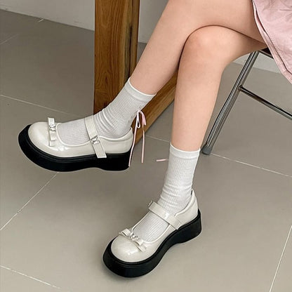 Bow Platform Mary Shoes Butterfly Patent Leather Jane