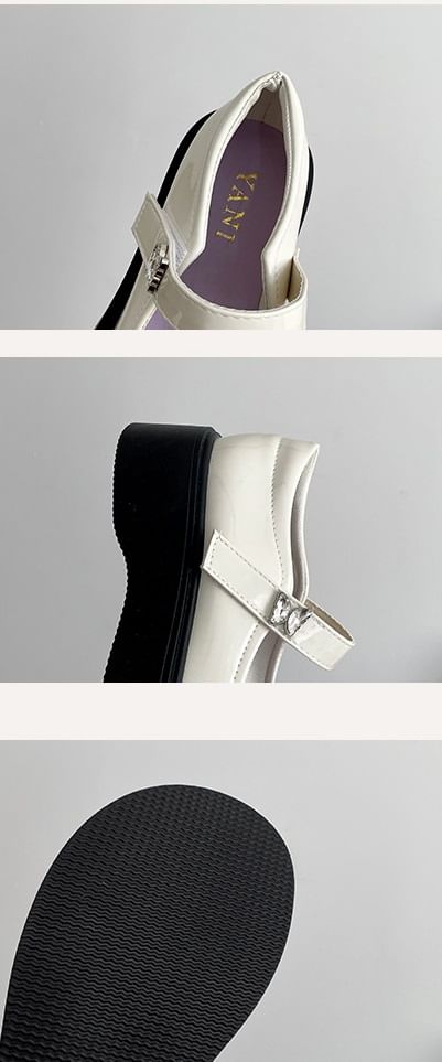 Bow Platform Mary Shoes Butterfly Patent Leather Jane