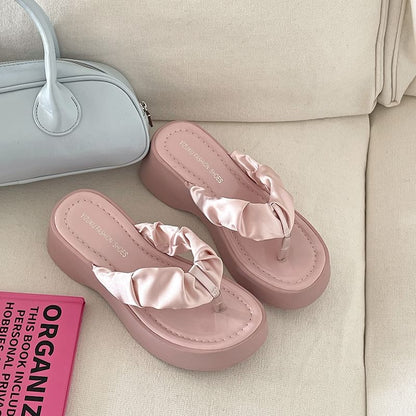 Platform Thong Ruched Sandals
