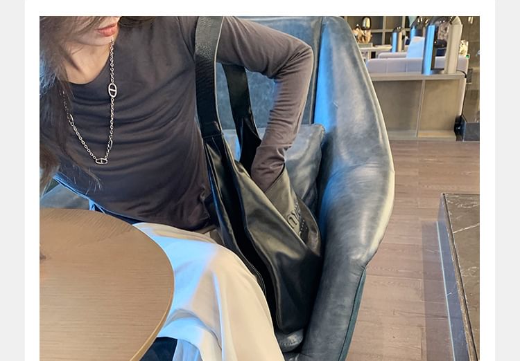 Square Faux Sandals Loop Toe Ruched Leather Slide