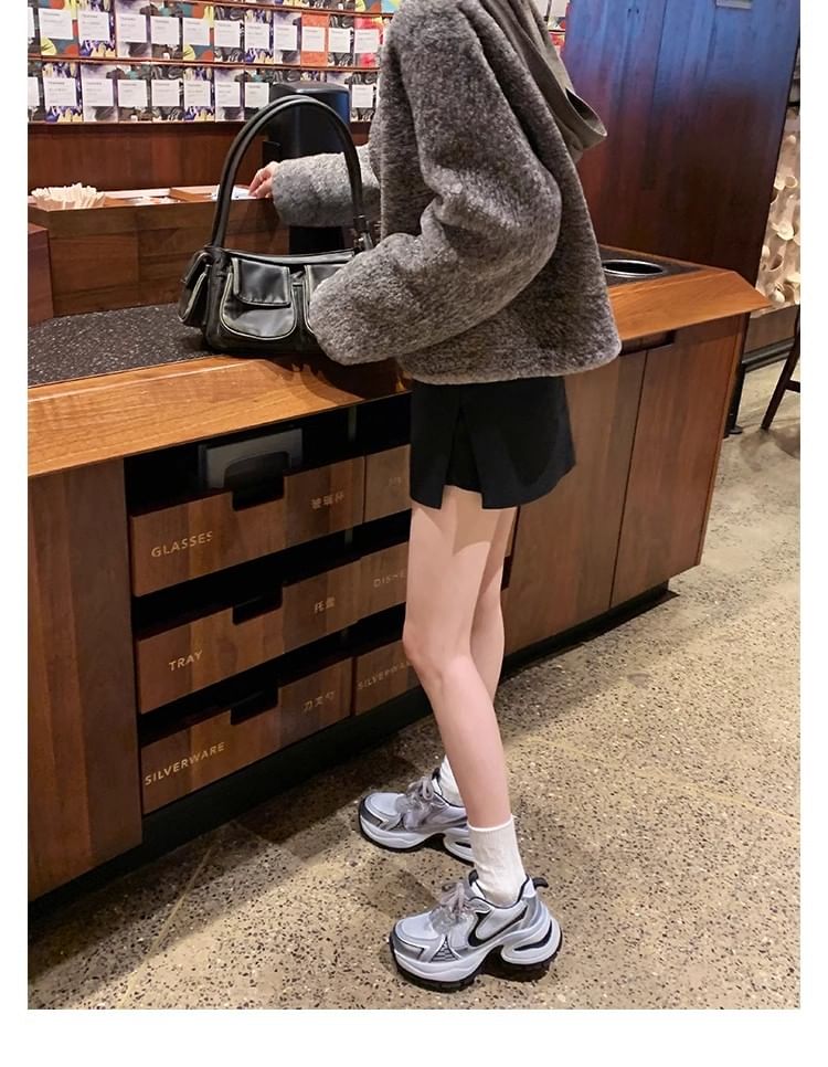 Genuine Panel Sneakers Platform Leather Lace-Up Mesh