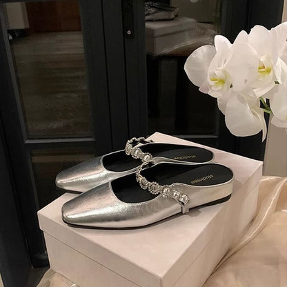 Jane Faux Wedge Hidden Leather Mules Mary Rhinestone